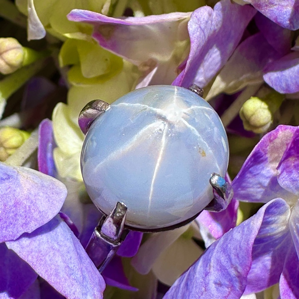 Blue Star Sapphire With Palladium Setting Ring Ladies SZ 6